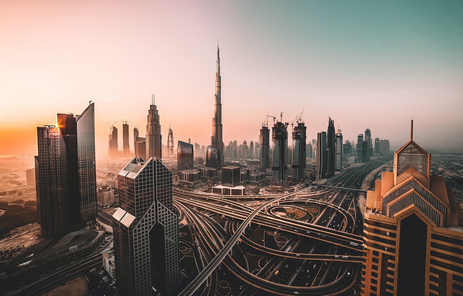 Aearial view of downtown Dubai in the United Arab Emirates