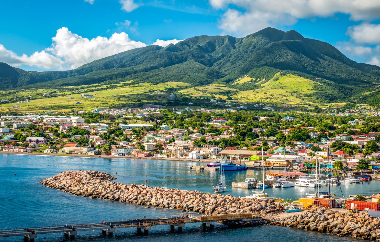 View of Rouseau Dominica with Green Hills